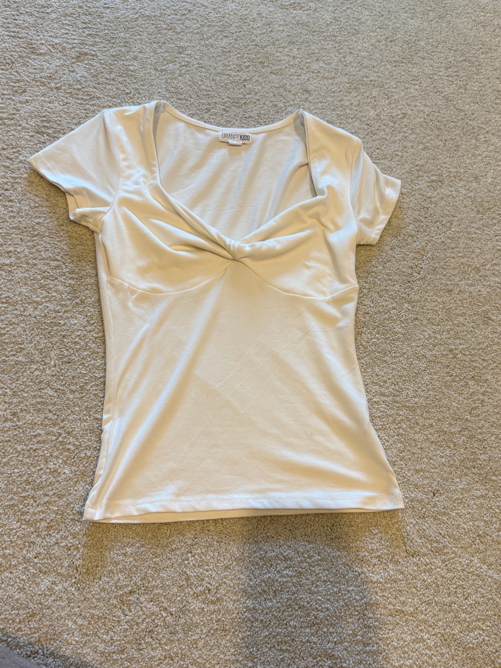 Express White Twist-Front Short Sleeve Scoop Tee